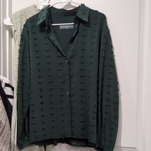 Dark Green Textured Button-Up Shirt